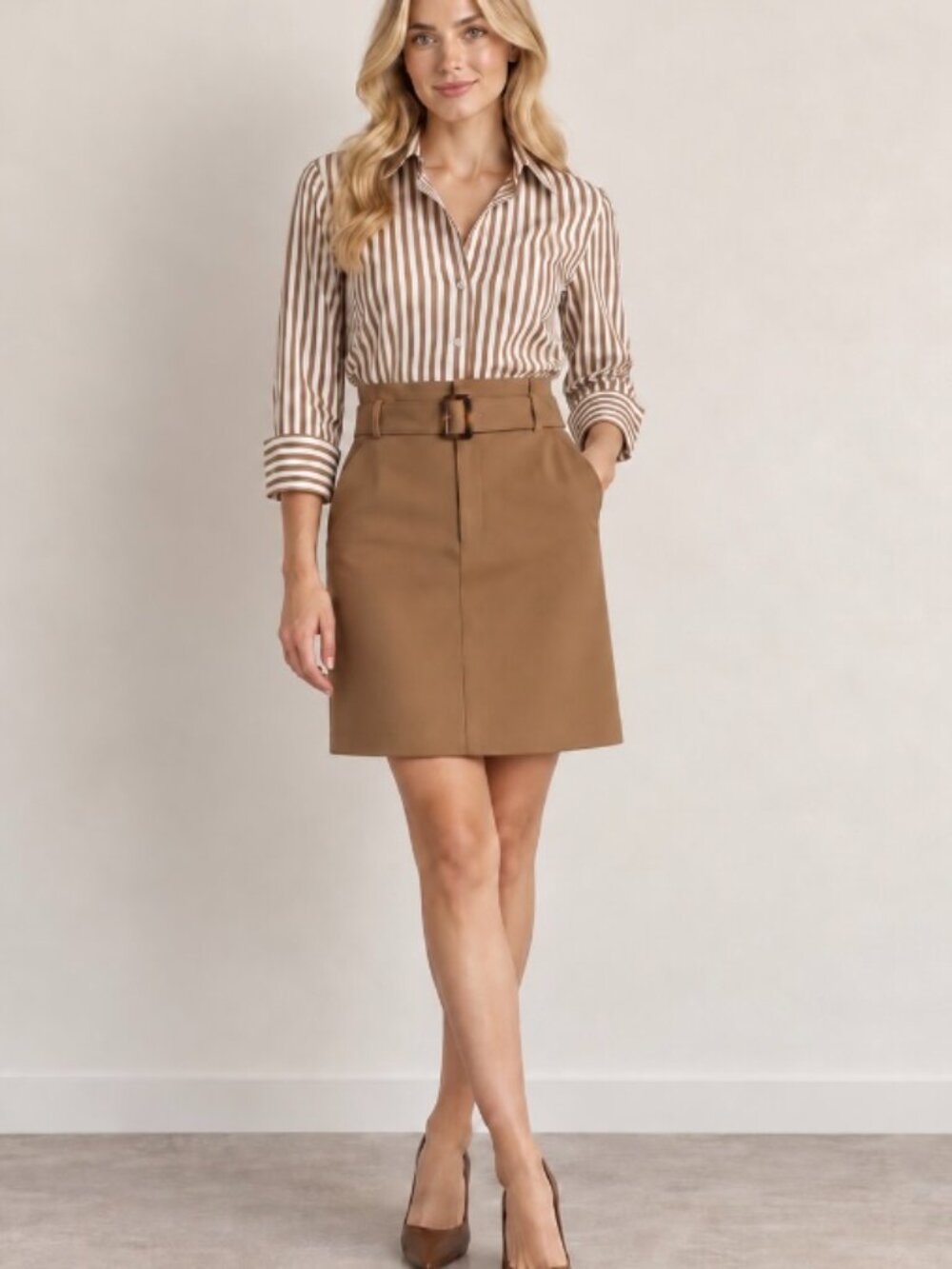 Banana Republic camel colored skirt pockets size 8p fall office tailored